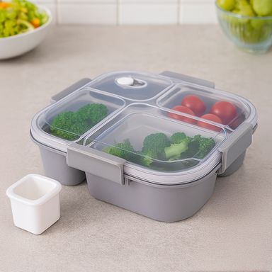 Contenedor de Alimentos de 4 Compartimentos 1150 Ml Serie Graceful Gris