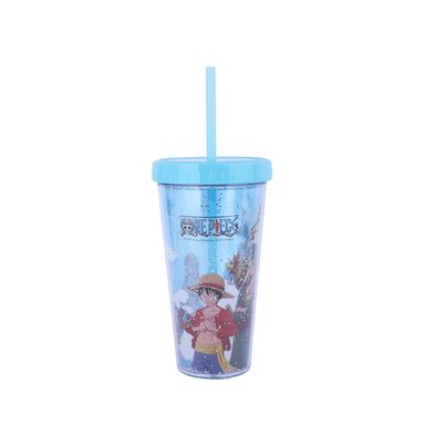 Vaso de Doble Pared con Pitillo 420 Ml Azul Serie One Piece