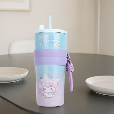 Vaso de Doble Pared Kuromi 750 Ml con Funda y Correa Serie Sanrio Flower Language
