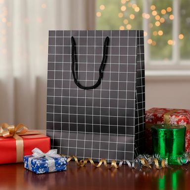 Bolsa de Regalo Grande Cuadricula Serie Black & White Negro
