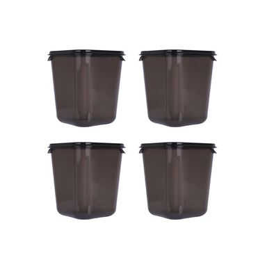 Contenedor de Alimentos 1100 Ml Cuadrada Alta 4 Piezas Serie Black & White Negro