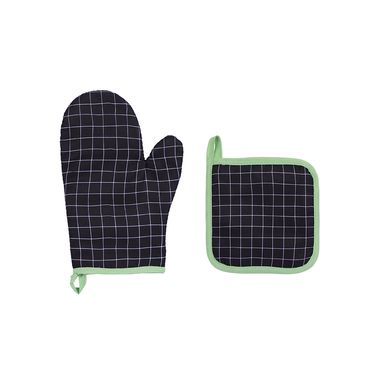 Set de Guante y Agarradera para Cocina Serie Black And White Negra a Cuadros