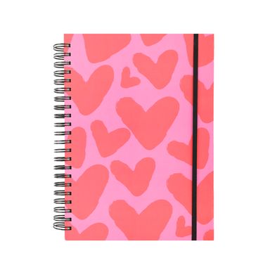 Cuaderno Argollado con Banda Estampado de Corazon Serie Black & White Rosa