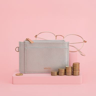 Tarjetero Monedero Champagne Gold Serie Miniso