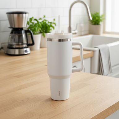 Taza de Doble Pared 1250 Ml Serie Black & White Blanco