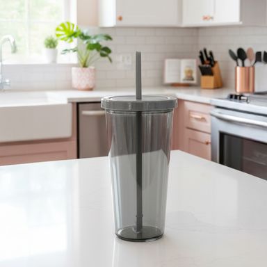 Vaso con Pitillo 600 Ml Serie Miniso Light & Enjoy Gris