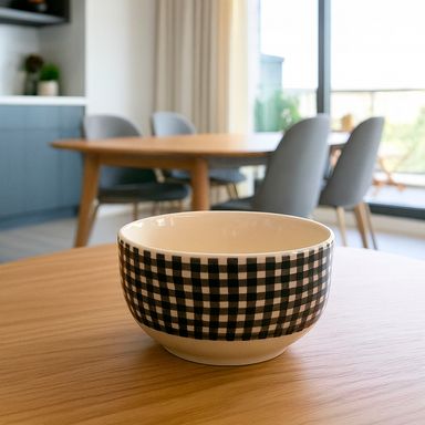 Tazon 500 Ml Serie Black & White Cuadriculas Blanco y Negro