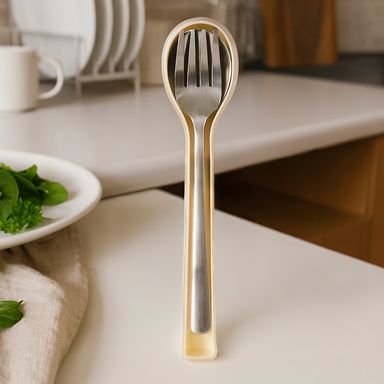 Set de Cubiertos con Tapa Abatible Cuchara y Tenedor Serie Black & White Blanco