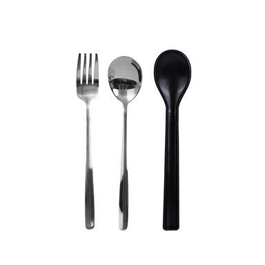 Set de Cubiertos con Tapa Abatible Cuchara y Tenedor Serie Black & White Negro