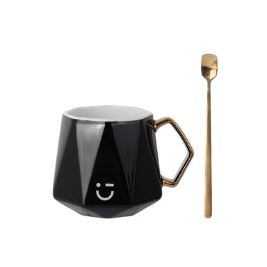 Taza de Ceramica con Asa Tapa y Cuchara 360 Ml Negra