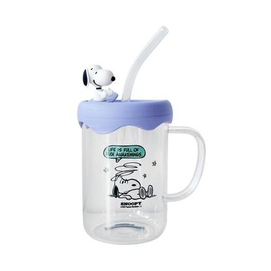 Taza de Vidrio con Tapa de Silicona 500 Ml Serie Snoopy Colorful Vintage