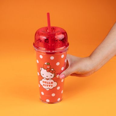 Vaso Plastico con Pitillo de Doble Capa  480 ML Serie Hello Kitty Apple Sanrio
