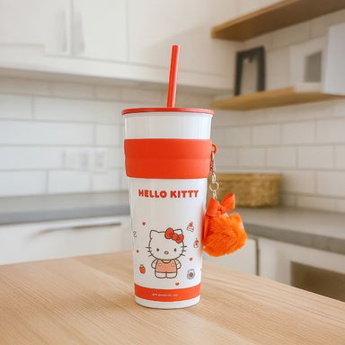Vaso de Acero con Colgante y Pitillo de 800 Ml Hello Kitty Serie Sanrio