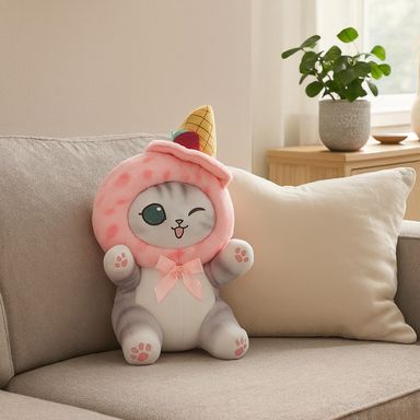 Peluche de Gato con Helado Serie Mofusand Ice Cream Rosa