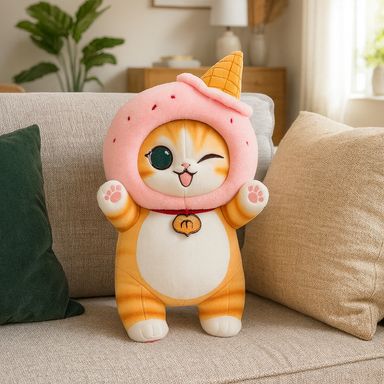 Peluche de Gato con Helado Serie Mofusand Ice Cream Rosa