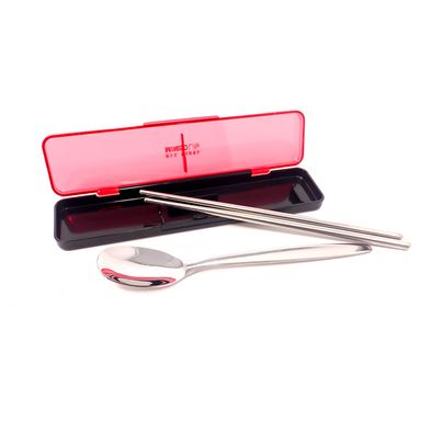 Set de Cubiertos y Palitos con Estuche Pequeño Rojo