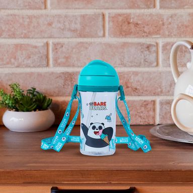 Vaso Platico 400 Ml con Pitillo y Correa  Serie We Bare Bears Panda Azul