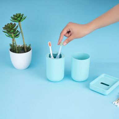 Set Porta Cepillo y Vaso Mediano Azul