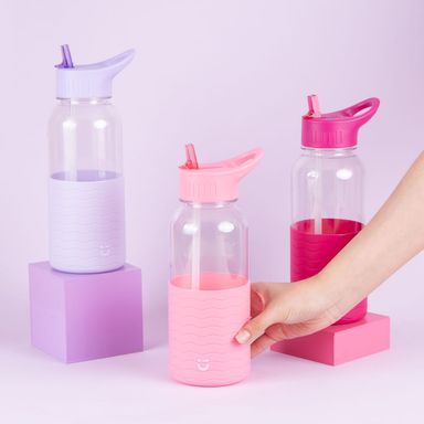 Vaso Plastico con Asa y Funda 1000 Ml Serie Miniso Rosa