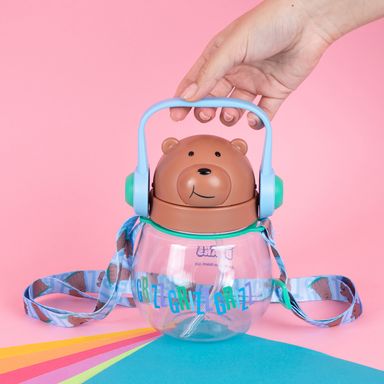 Botella de 800 Ml con Correa Serie We Bare Bears Grizz Azul
