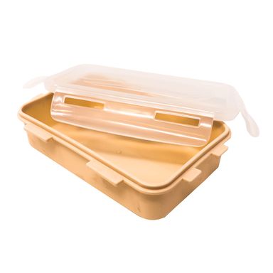 Contenedro Rectangular De Plastico, Para Comida 350Ml, Mediano, Beige Blanco