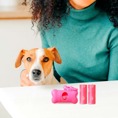 Dispensador de Bolsas Rosa 3 Piezas