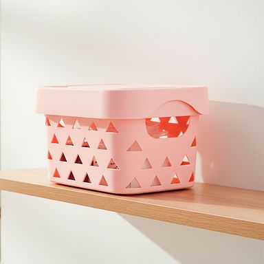 Cesta de Almacenamiento con Tapa Pequeña Serie Miniso Rosa