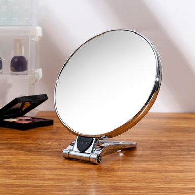 Espejo Redondo de Mesa con Base Ajustable Plateado