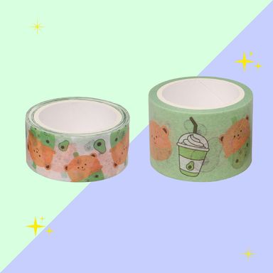 Cinta Adhesiva Serie Milk Tea Oso 2 Piezas