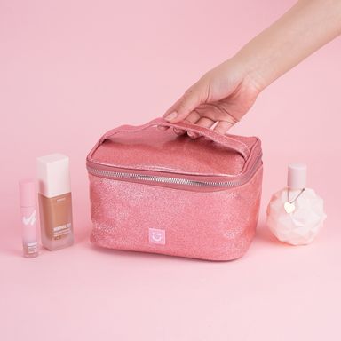 Cosmetiquera Miniso Serie Moon & Stars Glitter Rosa