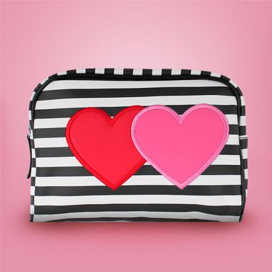 Cosmetiquera de Rayas con Corazones Serie Miniso