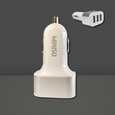 Cargador de Celular para Carro con 3 Puertos Plateado