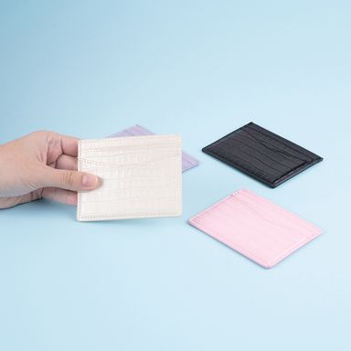 Tarjetero Tipo Piel Cocodrilo Glossy Serie Miniso Beige