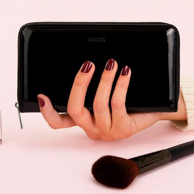 Cartera para Mujer Zip Around Charol Serie Miniso Negro