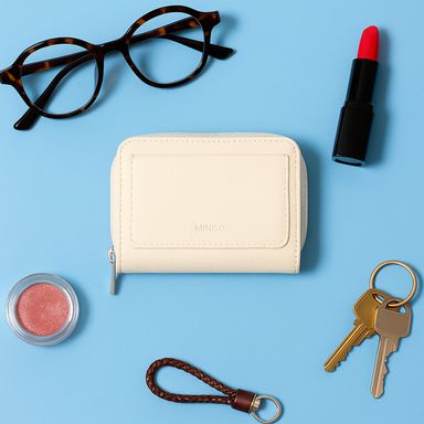 Cartera Mujer Zip Around Basica Serie Miniso Beige
