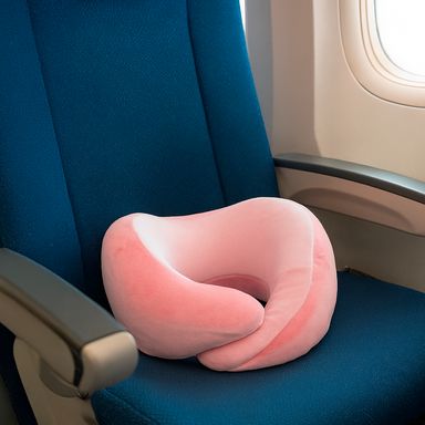 Almohada de Viaje para el Cuello Plegable y Gancho Rosa