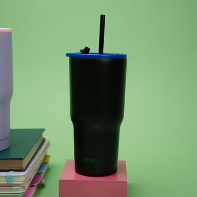 Botella de Doble Pared con Pitillo 600 Ml Serie Dopamine Negra