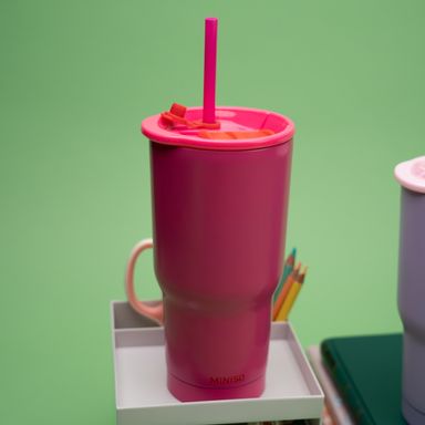 Botella de Doble Pared con Pitillo 600 Ml Serie Dopamine Rosa