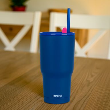 Botella de Doble Pared con Pitillo 600 Ml Serie Dopamine Azul Oscuro