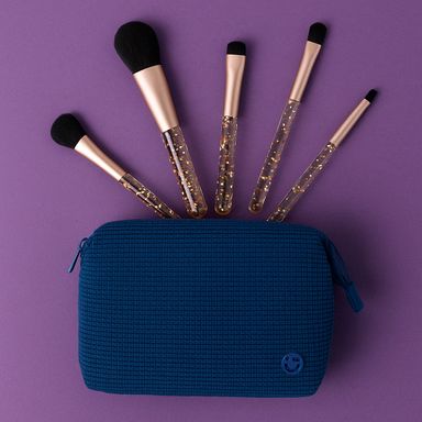 Cosmetiquera con Textura a Cuadros Pequeños Serie Miniso Azul Marino