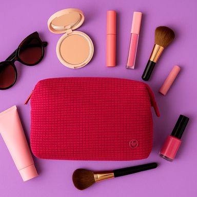 Cosmetiquera con Textura a Cuadros Pequeños Serie Miniso Fucsia