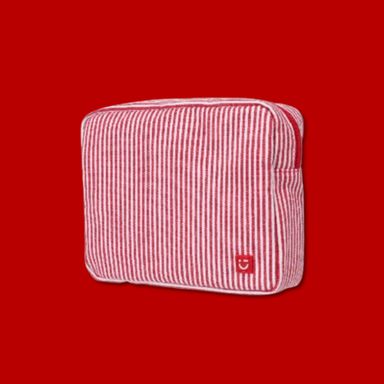 Cosmetiquera de Malla a Rayas Serie Miniso Rojo y Blanco