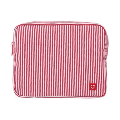 Cosmetiquera de Malla a Rayas Serie Miniso Rojo y Blanco