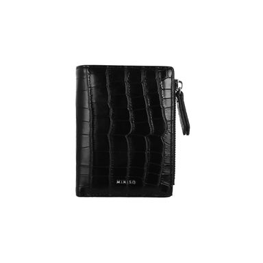 Cartera Corta con Cierre para Mujer Tipo Piel Cocodrilo Glossy Negro