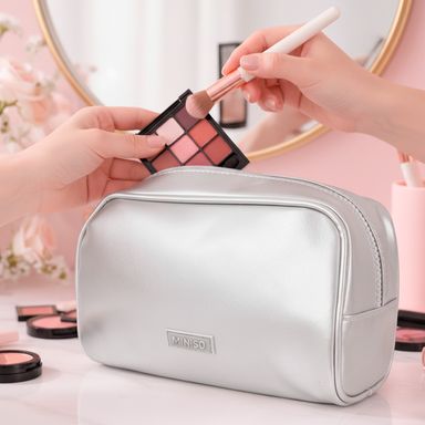 Cosmetiquera con Asa Serie Miniso Plateada