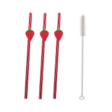 Pitillo Reutilizables con Cepillo 4 Piezas Serie Strawberry Rojo