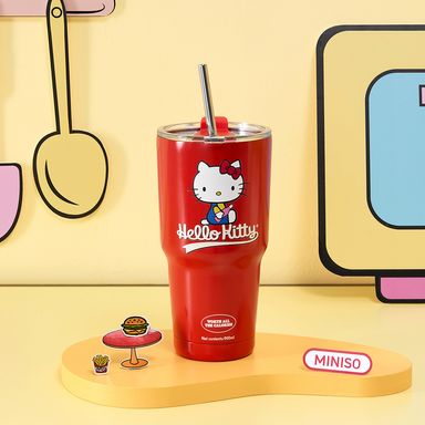 Vaso con Doble Pared y Pitillo 900 Ml Hello Kitty Diner Serie Sanrio