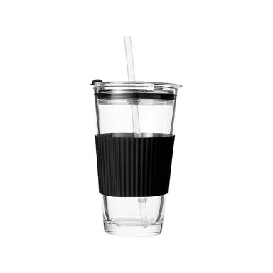Vaso con Pitillo y Protector 460 Ml Serie Miniso Negro