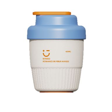 Taza de Cafe con Tapa 420 Ml Serie Miniso Blanco y Azul
