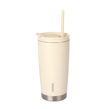 Vaso con Cierre Hermético y Pitillo Serie Miniso Beige
